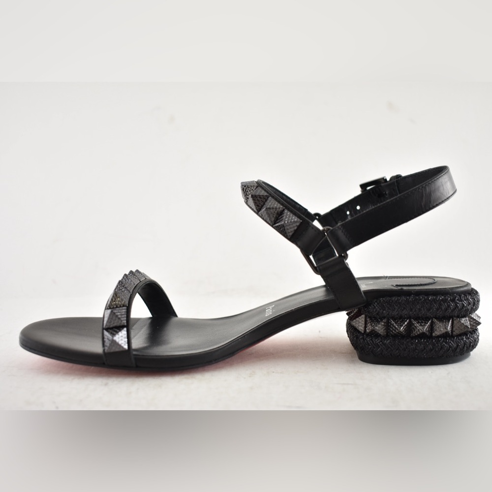 Christian Louboutin Pyrasand 30 Black Leather Block Heel Ankle Strap Sandal 35.5 - Picture 11 of 16
